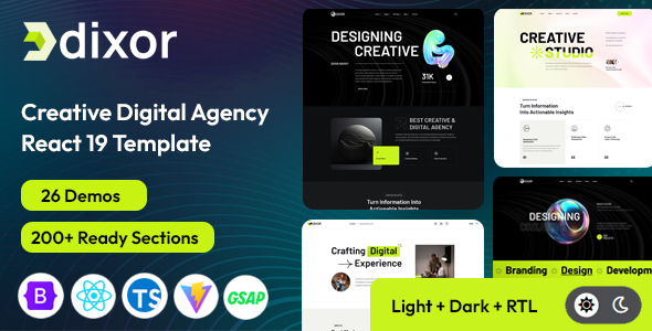 Dixor – React Js Digital Agency & Portfolio Template with GSAP & RTL