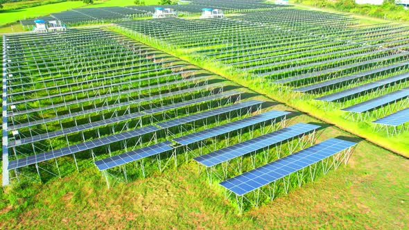 Aerial Top View of Solar Farm. 4k drone footage.