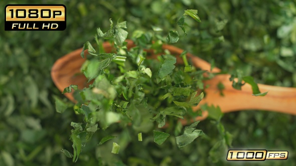 Chopped Parsley on Olive Spoon