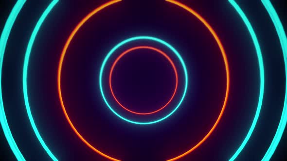 Vj Loop Of Tunnel Of Orange And Blue Neon Circle Lights