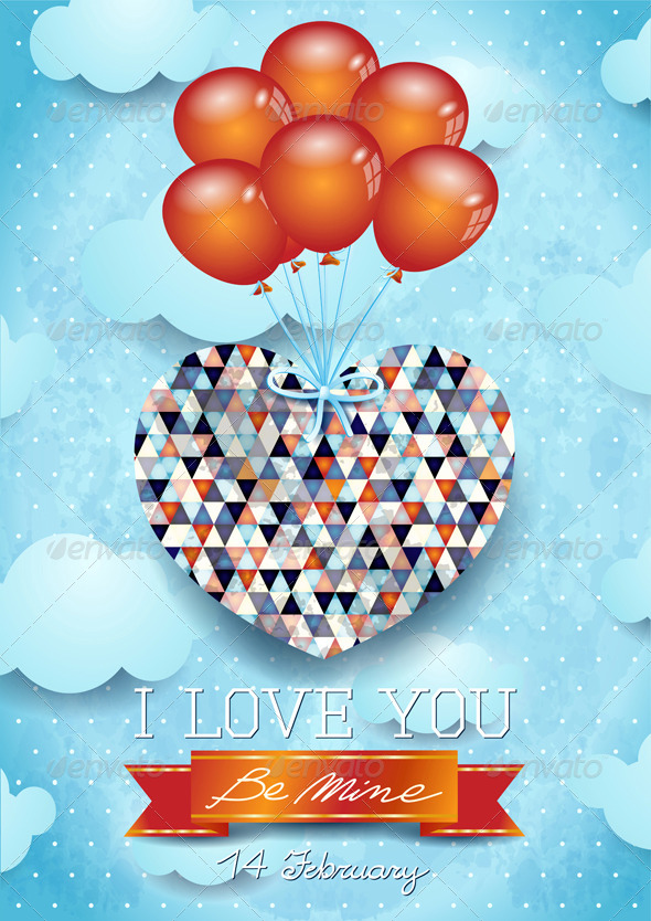 Heart and Balloons, Valentine Card