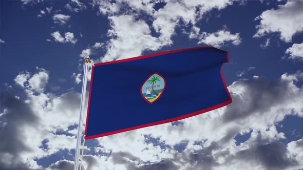 Guam Flag With Sky 4k