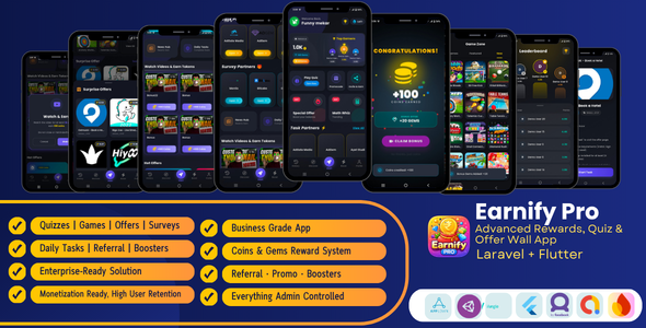 Earnify Pro – Advanced Rewards, Quiz, Game & Offer Wall App