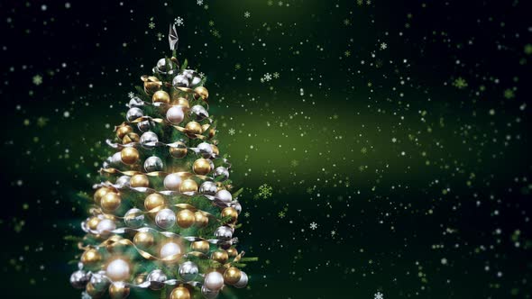 Christmas Tree With Shiny Lights And Green Background Loop 4k