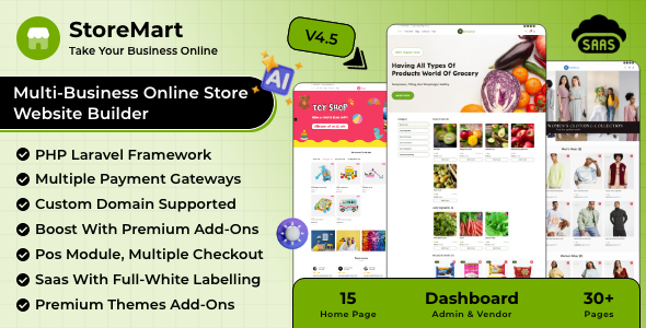 StoreMart SaaS - Online Product Selling Business Website Builder