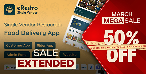 eRestro - Single Vendor Multi Branch Restaurant App | Food Ordering Flutter App with Admin Panel