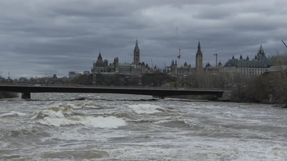 View of Parliament Hill form Ottawa River during massive flood.