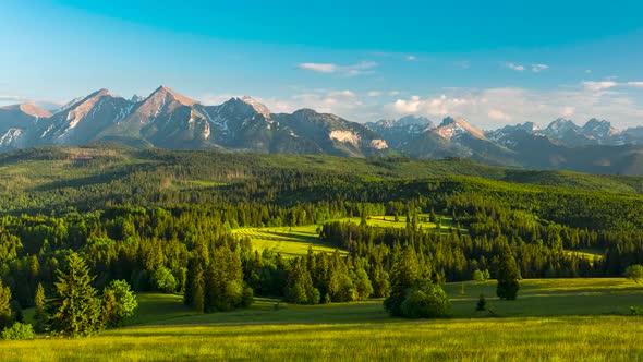 Time Lapse Day to Night Sunset over Tatra Mountains .Outdoors Landscape at Summer