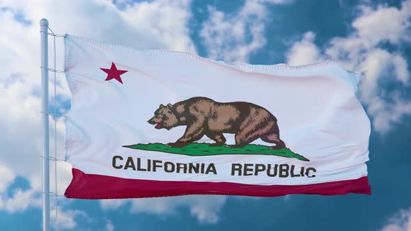 Flag of California State Region of the United States Waving at Wind