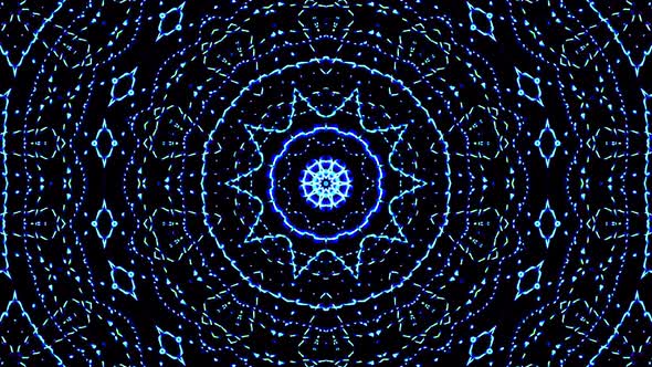 Abstract Kaleidoscope pattern with blue colors. Magic mandala. 4k