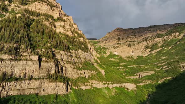 Aerial view of cliffs in Aspen Grove on summer morning