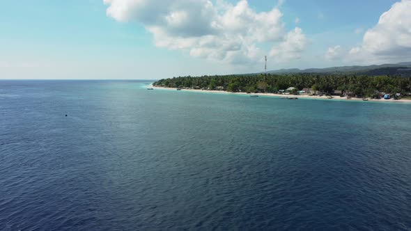 Fly Along White Sand Beach Small Tropical Island