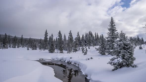 Winter Jizera Mountains, a beautiful place in the Czech Republic. Time lapse