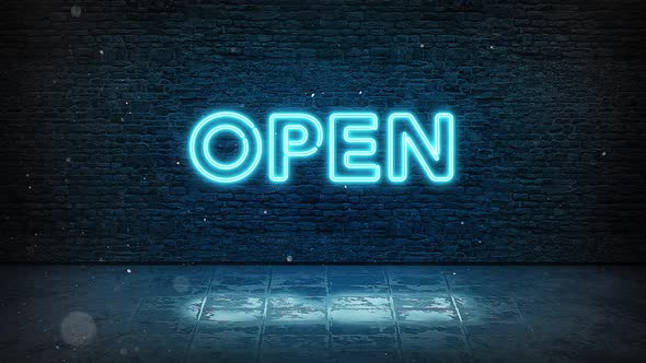 Open Neon Sign Blue