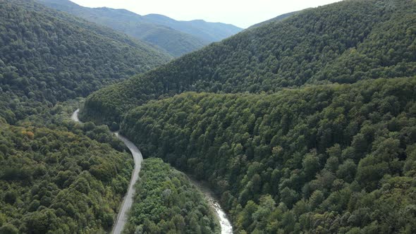 Aerial View of the Carpathian Mountains in Autumn. Ukraine