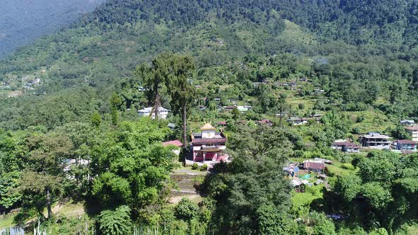 Yuksom village in the state of Sikkim in India seen from the sky