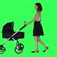 A mother walking with a stroller, looking around and at her baby, smiling, over a green screen. 4K - VideoHive Item for Sale