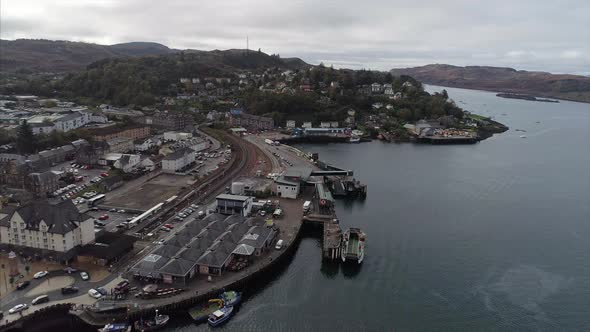 Aerial of Oban Ferry Terminal in Scotland