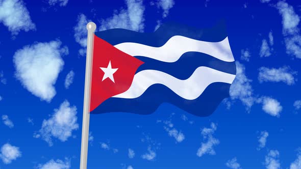 Cuba Flaying National Flag In The Sky