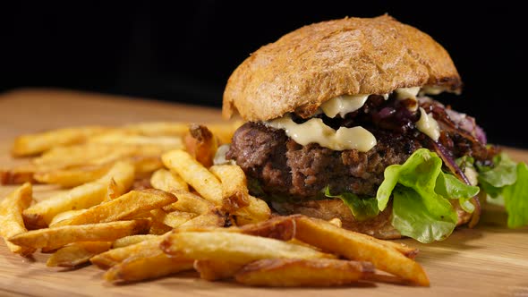 Fresh Grilled Hamburger with Fries  American Burger