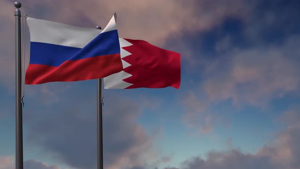 Bahrain Flag Waving Along With The National Flag Of The Russia  4K