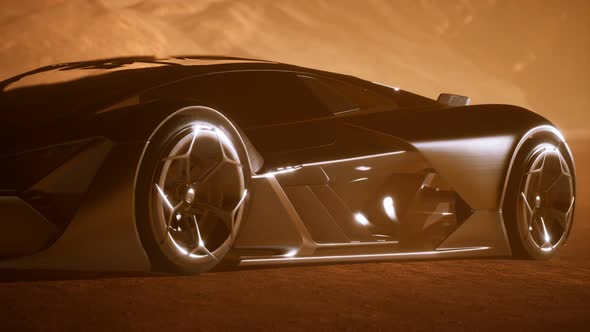 Supercar at Sunset in Desert