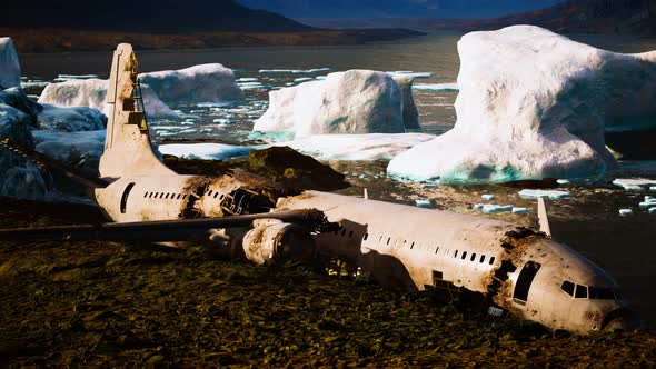 Old Broken Plane on the Beach of Iceland