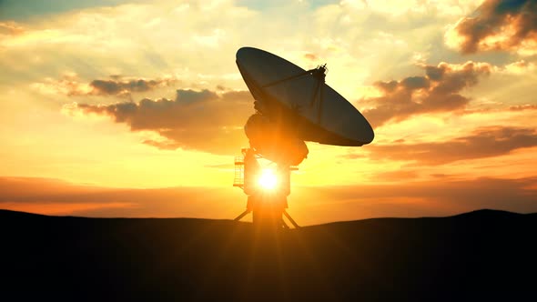 Military Radar Exploring Evening Sky against Scenic Sunset alt