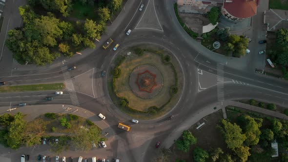 Aerial View of Road with Circular Cars