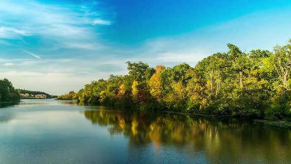 Autumn Forest and Lake,  Timelapse Panorama