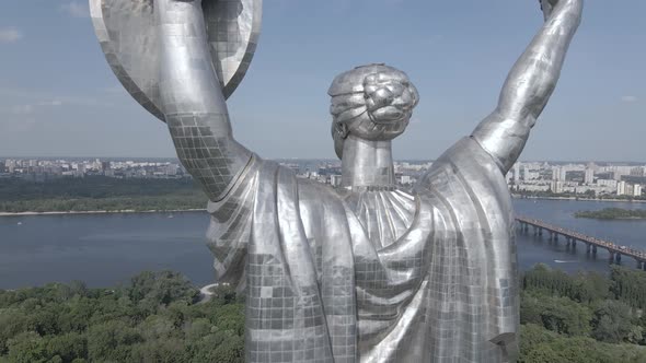 Kyiv, Ukraine: Aerial View of the Motherland Monument. Flat, Gray