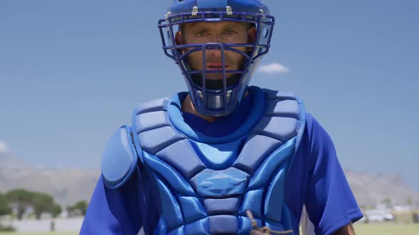 Baseball players wearing protective uniform