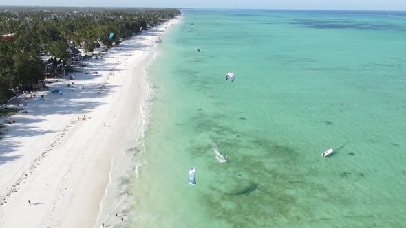 Kitesurfing Near the Shore of Zanzibar Tanzania