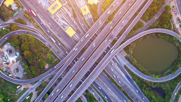 4K UHD : Hyperlapse or Dronelapse Top view of Highway road junctions