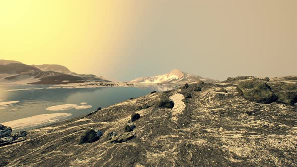 Coastline of Antarctica with Stones and Ice