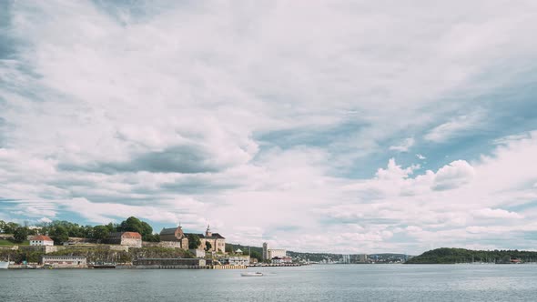 Oslo, Norway. Akershus Fortress In Summer Day. Famous And Popular Place