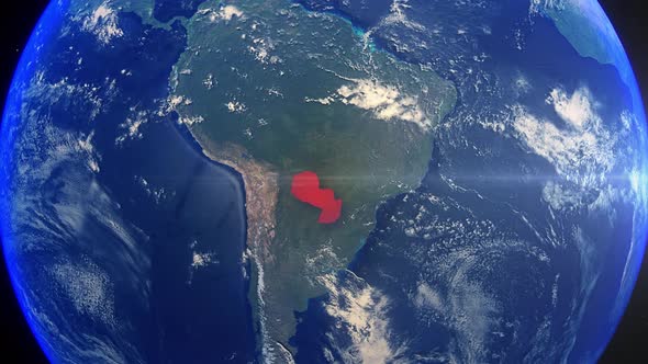 Realistic Earth Zoom Red Alert Highlight Country Paraguay