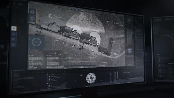 Futuristic Satellite scan is gathering intelligence from the drone camera feed alt