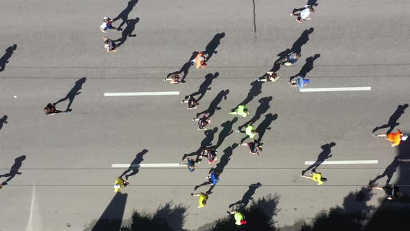 Aerial Marathon Runners on City Road