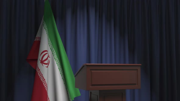 Flag of Iran and Speaker Podium Tribune alt