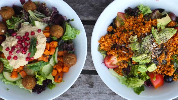 Vegan Salads. Top View. Closeup.