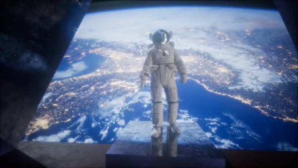Astronaut on the Space Observatory Station Near Earth alt