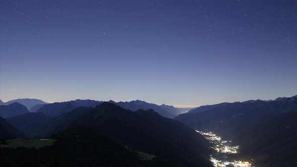 Stars Night Timelapse Over The Valley