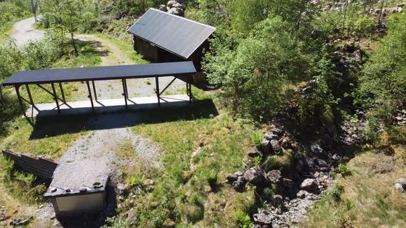 Clay pigeon shooting range in remote hidden valley - Sport shooting arena with no people on a sunny