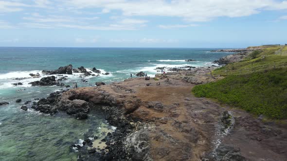 Rocky Reef on Beautiful Volcano Coastline of Maui, Hawaii - Aerial