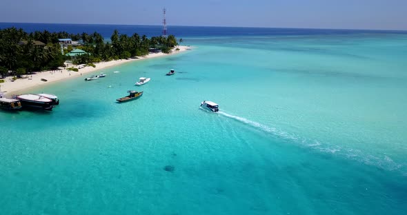 Wide angle overhead abstract view of a white sandy paradise beach and blue sea background in best qu