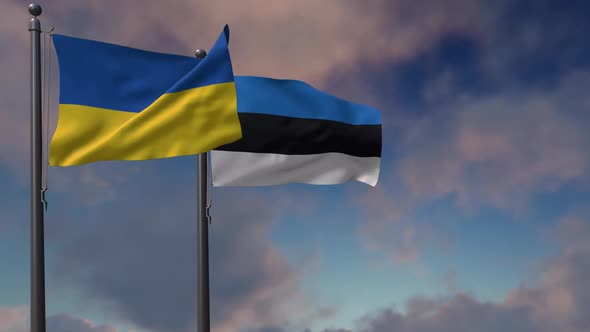 Estonia Flag Waving Along With The National Flag Of The Ukraine - 2K