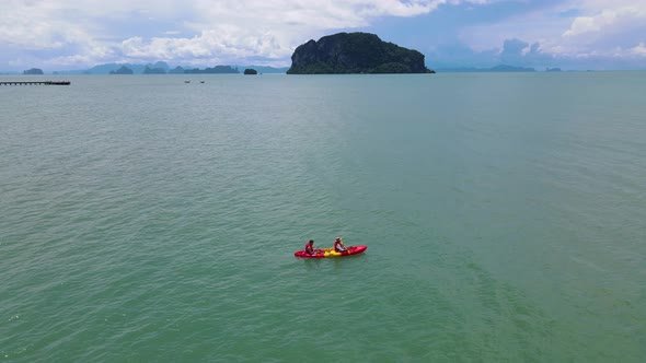 Couple in Kayak in the Jungle of Krabi Thailand Men and Woman in Kayak at a Tropical Jungle in Krabi