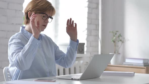 Loss, Frustrated Old Woman Working on Laptop