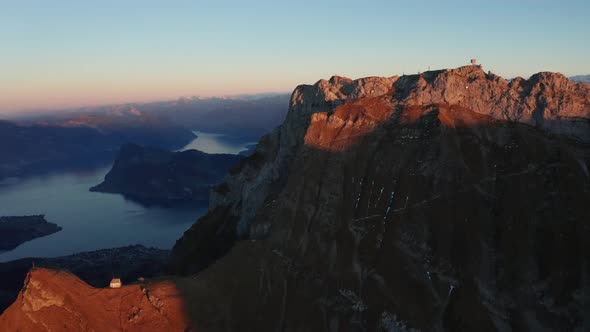 Aerial View of Mount Pilatus During Sunset. Autumn Switzerland